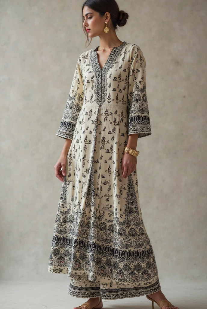 (full body shot:1.5), (Masterpiece:1.1), (beautiful girl in Indian outfits), (standing on garden), 1girl, solo girl, 20 year old woman, ultra realistic face, hyperrealistic, hyperdetailed, (looking at viewers), sharpen, detailed face, detailed eyes, detailed lips, red lips, beautiful face, 16k, FHD, raw photo, pretty face mesh, beautiful hair style, intricate, extremely detailed, (perky breasts, perfect rounded breasts), ultra realistic texture, smooth skin, realistic face, glow lip, glow face, very_high_resolution, natural lighting, natural brightness, perfect figure, fit body, (fancy high heel), hair ornaments, ((Women Printed Viscose Rayon Straight Kurta)),