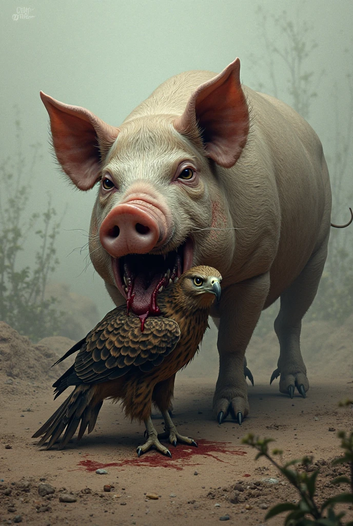 Photo realistic, Photo raw, Ultra-realism, Low angle shot, 
BREAK Eagle Catching a pig, Plunging straight down from above, Neat and bold look, 
Detailed and realistic feathers, Ultra fine and soft, Motion blur to emphasize the dynamic flapping of the wings, 
BREAK A pig stops on the ground, Extreme tension, Vigilance in the sky, 
Highest quality, Highest quality, Highest resolution, 
Close-up view of the ground, dramatic, National Geographic, Fisheye Lens, (Shot directly above the ground: 1.4),