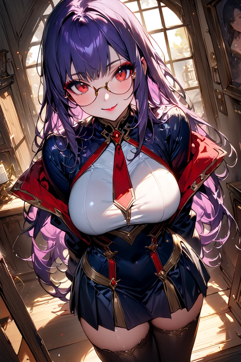 ((8k, Highest quality, masterpiece: 1.3)),Ultra-high resolution,(1 girl, alone), (Color changing eyes, Ultra-detailed, Expressive brilliance, Glitter, Glowing Eyes), Highly detailed eyes, Highly detailed face, Random Hair, ((pastel colour)),A lively young woman with pastel purple hair styled into a pixie cut, standing in front of her mirror in her cozy bedroom. The afternoon light filters in through the curtains, casting a soft glow over the room. She is dressed in a superhero cosplay, wearing a skin-tight red and blue suit with a flowing cape and a mask covering her eyes. The camera captures her from a side angle as she strikes a heroic pose in front of the mirror, her expression full of confidence and determination. Her room is filled with comic book posters, a few action figures displayed on shelves, and a desk cluttered with art supplies, indicating her passion for comics and cosplay.