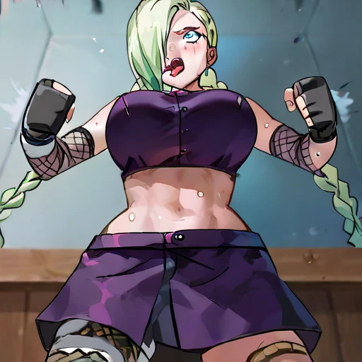 masterpiece, 1 girl, alone, Shortcuts, , Niijima Sae (persona 5)、Big Breasts, Mature Woman, Glare,Sharp eyes, Silver Hair、Lilac eyes, Empty Eyes LoRA / utsurome / Hypnotic suggestion,White off-shoulder sweater,Pink tight skirt, Pose standing thigh sex,Thick thighs, Hypnotic Pendulum,Hypnotic state, Hypnotic Pendulum / Coins on a string / saimin,,Hypnotic stateの目,squint,Teeth grinding,Showing teeth,Sweaty,Stuffy stuffiness,全身Sweaty,White off-shoulder sweater,I can see the valley