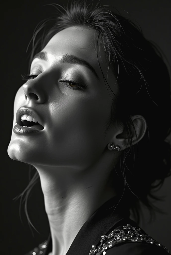 (best quality,ultra-detailed,realistic),(monochrome portrait),((face close-up)),(black and white:1.7),white background,completely naked,perfect nude,undressed,gleaming face,shiny skin,oiled skin