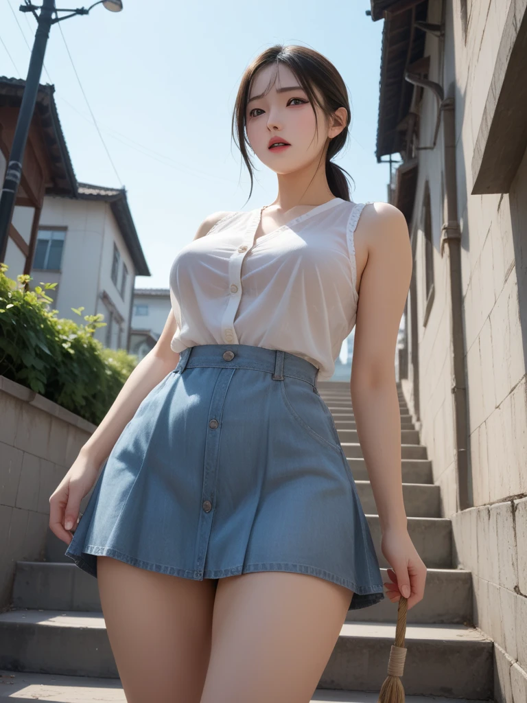 A girl in a short skirt with big breasts, A glimpse of the shock, Good-looking, No powder applied, But she looked bright, I couldn't help but look around her, I saw that her daughter was tall,A pair of round breasts bulged the pink skinny T-shirt,The waist is thin,Fully developed buttocks appear fuller,