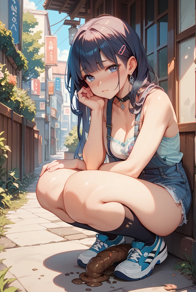 (masterpiece:1.4),(highest quality:1.4),超High resolution,((detailedな顔の特徴)),High resolution,8k resolution,One girl,blue sky,The mouth is distorted / :3,(Shiny),street,shirt,Earrings,Short jeans,Large Breasts, Wet Skin,Shiny skin,, ,Wear socks over your knees,View your viewers,Fits perfectly to the skin,Focus Only,Mischievous face,(highest quality、masterpiece、High resolution、detailed)、animeスタイル、Flat Style, BREAK,1 girl、extremely detailed、Beautiful Eyes, Delicate and beautiful face, High saturation、Dynamic Angle、anime