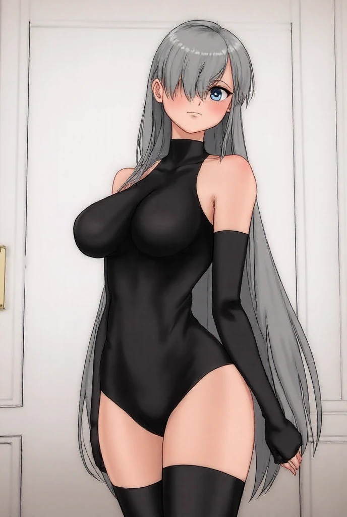 1girl, ako \(blue archive\), ako \(dress\) \(blue archive\) blue archive, jyt, rating:sensitive, official alternate costume, straight-on, simple background, 
masterpiece, high quality  <lora:dress_ako-000003:1>