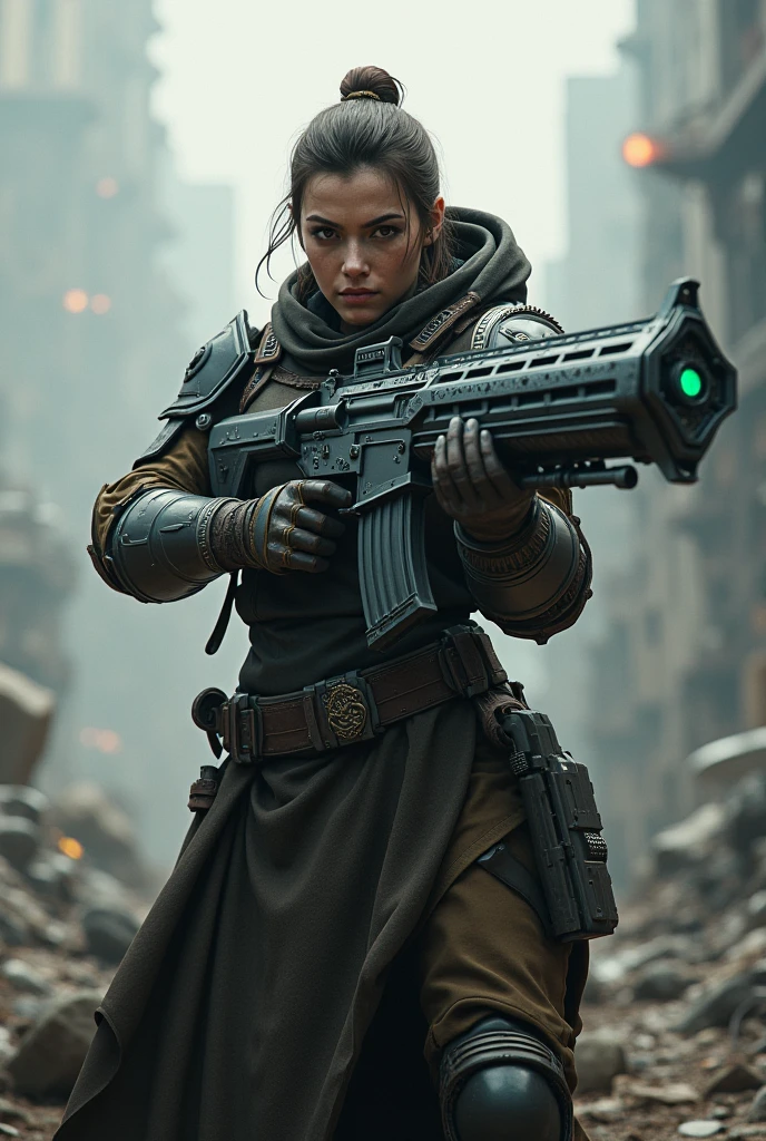 (extremely detailed photo 8k), full body shot photo of the most beautiful artwork in the world, beautiful 35 year old woman medic, cleavage, (wearing elegant colorful futuristic clothing), cinematic lighting, very detailed face and eyes, elaborate sci fi fantasy background, high-quality photo, photorealistic painting by Ed Blinkey, Atey Ghailan, Studio Ghibli, by Jeremy Mann, Greg Manchess, Antonio Moro, trending on ArtStation, trending on CGSociety, Intricate, High Detail, Sharp focus, dramatic, photorealistic painting art by midjourney and greg rutkowski
