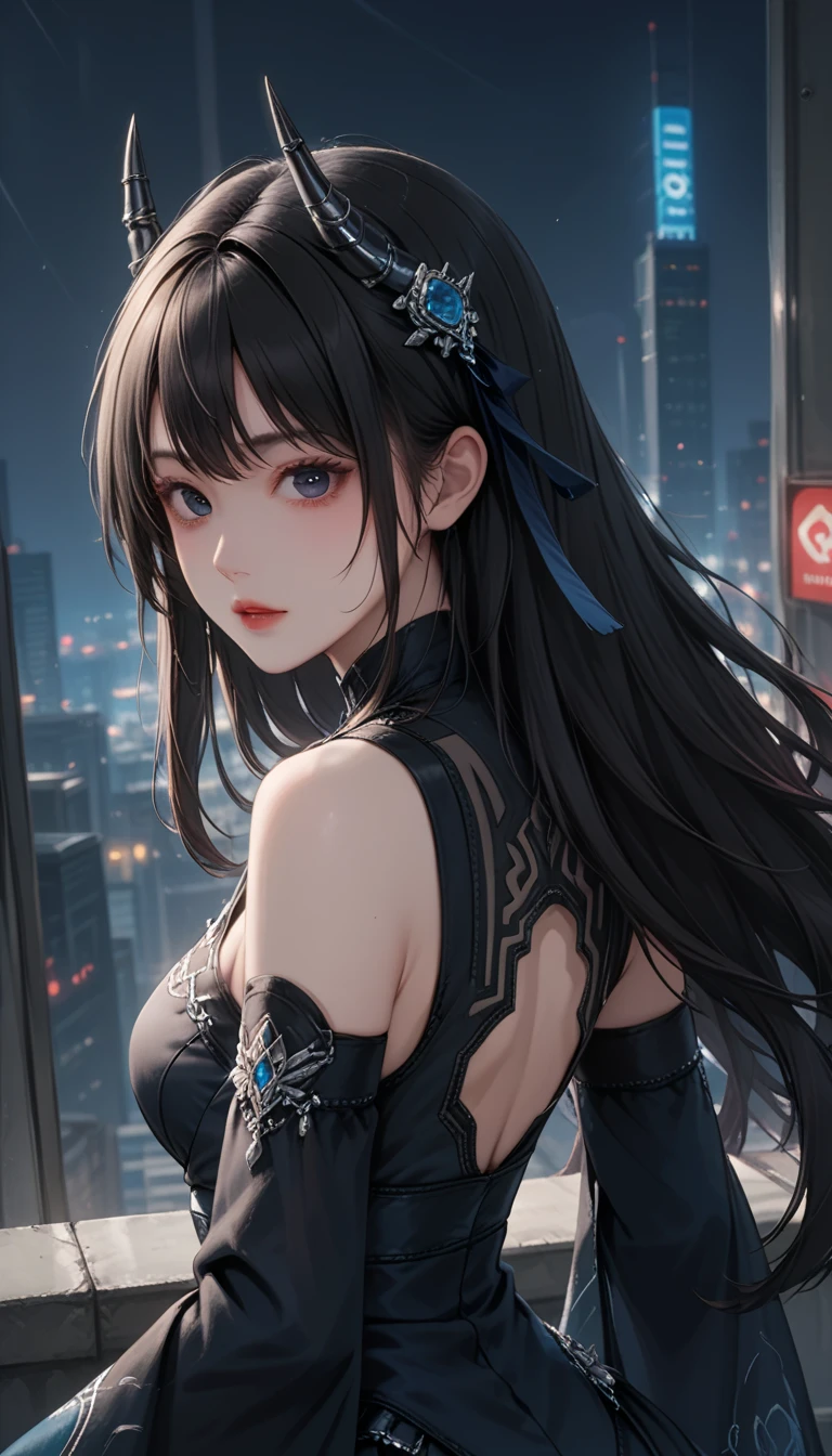 Masтераpiece, top quality, 16K UHD,
sitting beneath a tree,
One girl, solo, in the stillness of the night,
Gazing at the breathtaking starry sky,
Detailed eyes capturing each twinkle,
Perfect Style, enveloped in the serene scenery,
Night sky painted with stars and clouds,
Cityscape silhouetted against the milky way,
Long hair cascading down her back,
Building façade softly illuminated by the moonlight,
Cinematric light playing on her face,
Clearly focused on the beauty around her,
Detailed facial features, an