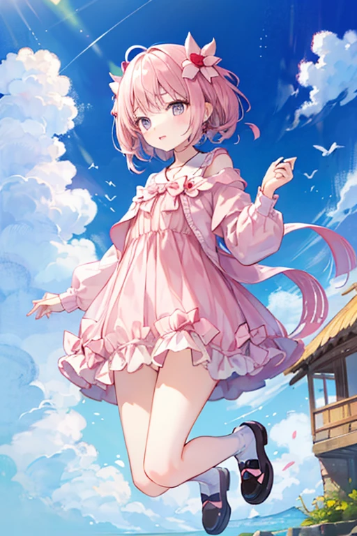 (masterpiece), Going out, cherry blossoms, Outdoor, One girl, Completely naked,Expose ,Medium Hair, Pink Hair, smile, Medium chest, Particles of light, Speckled sunlight