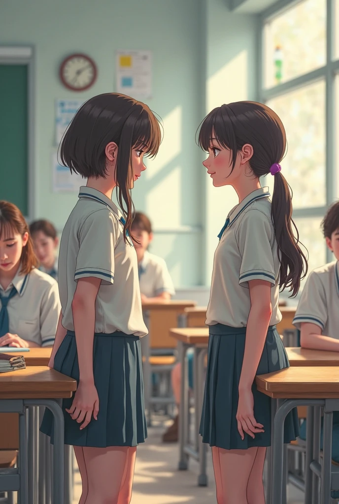(photorealism:1.2), 2 girl one jealousy over other in a classroom, wearing school uniform in class , soft lighting, mean girls in background, window with sunlight, cozy classroom, bulling pose, realistic, intricate details, warm colors, by Greg Rutkowski, by Alphonse Mucha chinese student girl age 18
Bad girl fighting with the Chinese students age 19 jealousy girl