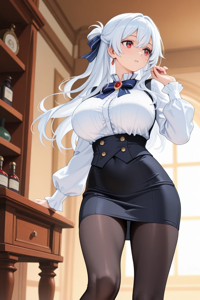 masterpiece, Superior Quality, High resolution, masterpiece, One adult woman, Wicked Smile, Wicked Smile, Evil plan, Brown fur, Black and white outfit , Long Hair, Get the Eyes, mini skirt, Rooms in the house, Holding the key in hand、(((steam,sweat))),Vulgarity