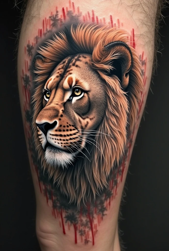 Une lionne avec deux lionceaux pour tatouage