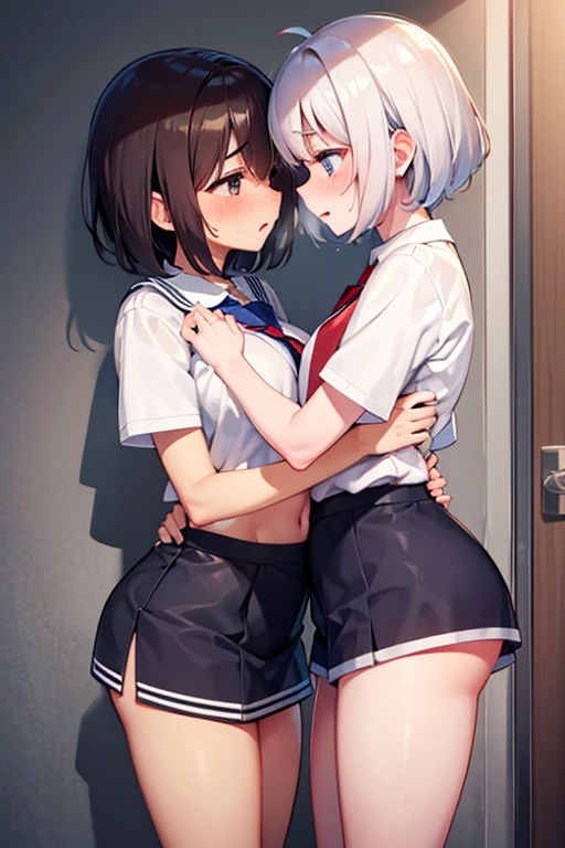 BREAK Perfect Anatomy、Highest quality、(High resolution:1.2)、Unbelievably absurd:1.3、Incredible illustrations、(Cute illustrations:1.2)、（Beautiful background,classroom）、1gial(Silver hair, blue eyes、Bobcut(child,(a girl, , height 1.3meters, 30kg),,10-year-old,flat chest、dark skin:1.5）(flat chest)（serafuku,blazer,garter belt）（story,dutch angle,cinematic angle）