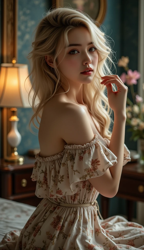 (masterpiece, best quality:1.2), (highres, abstract:1.1), ultra detail, 1girl, cute pose, camisole, off shoulder, parted lips, smile, blush, liz.ashley