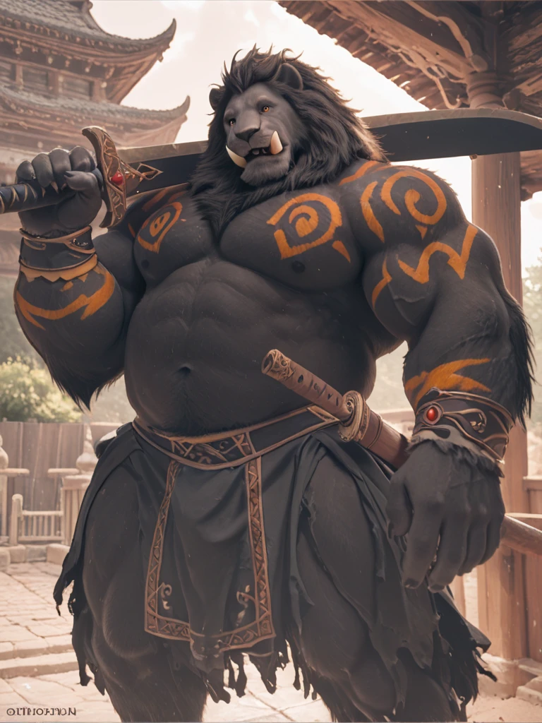 (​masterpiece、top-quality、ultra-detailliert、Best Shadows)、Hyper-detailing、The best lighting、Beastman、Panda Beastman、Macho figure、male people、Armed with armor、With a bow and arrow in hand、
