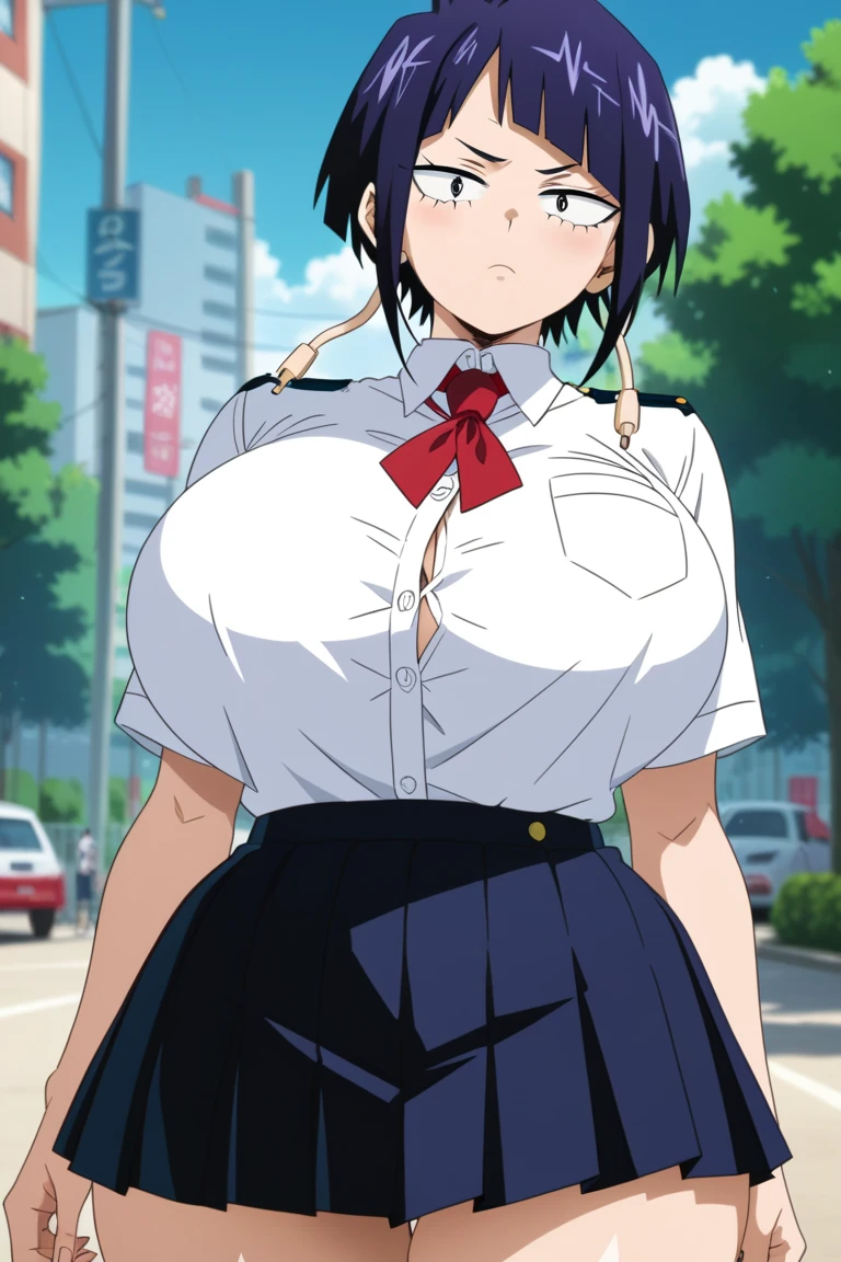 Anime girl standing on a city street wearing a leather skirt and black erotic underwear, Ilya Kuvshinov with long hair, Guviz style artwork, Anime Art Wallpapers 8K, Art Station「Pysif」Mr. Gwitz, ピシヴArt Stationのグウィズ, Cyberpunk anime art