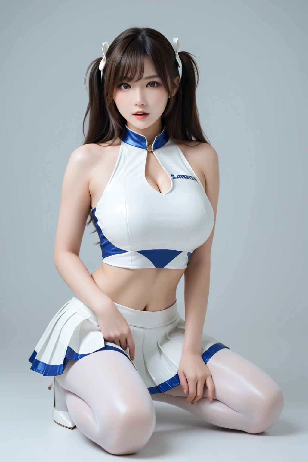 (Best Quality: 1.5), (Masterpiece: 1.5), (High Resolution: 1.5), (RAW Photo: 1.5), Realistic, Photorealistic, High Detail, Film Grain, Detail Skin, Natural Light, Biverse, 8K,
1 Beautiful Girl, Solo, Masterpiece, High Definition CG Unity 8K Wallpaper, Best Quality, Realistic, RAW Photography, Absurdity, Amazing, Attention to Detail, Award-Winning Photography, Movie Lighting, (Full Body Gravure Photography), Balanced Body, Balanced Face, Balanced Eyes, Beautiful Eyes, Cute Mouth, Cute Nose, (Full Body), (Petite, Small Face, Slim, Slender Body) , white skin, short, (big, H cup), (transverse breasts), (fistolly), (smile),
1 Beautiful Girl, (15 years old beautiful girl), Solo, (white, blue, red, color micro bikini type Gundam-style mecha armor), (collar and helium core yellow), (white mesh standing), (white garter) (small shoulder armor), (belly button out, exposed), (arm out, exposed), (cleavage, exposed), (thighs out, exposed), (cosplay venue in disaster prevention park bustling outside Makuhari Messe) , (full body, standing), (Gundam-style cosplay), (full body), Gundam-style giant mecha standing,