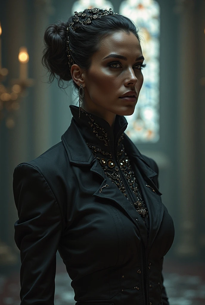 GloomyNightmareAI, Ultra-detailed, androgynous woman sitting on a throne, power pose, intense focus, shallow depth of field, background blur, backlit by the sun, HDR masterpiece, 8k photograph, raw image, facial details including blemishes and acne, royal long clothes, royal queen, royal palace, sun shining through, amazing details