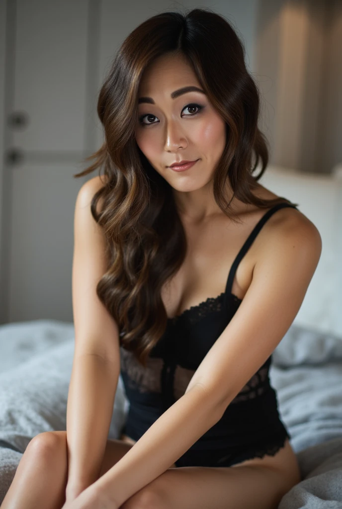 Beautie A smile Gently wavy hair Black lingerie