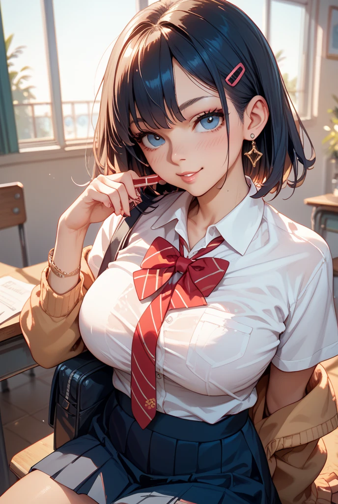 (RAW, best quality, masterpiece:1.5), (photo realistic, intricate details:1.2), ultra highres, absurdres,
1girl, solo, beautiful face, blue eyes, green eyes, detalied eyes, symmetric eyes, light on face, nose blush, short hair, black hair tie, 
clk, vest, suit, pencil miniskirt, (unbuttoned white shirt:1.2), loose silk scarf, black pantyhose, [:20d, :0.8],
smile, small dimples, sexually suggestive, head back, ahegao, stretching her arms like a cat, surprised by an orgasm,
medium breasts, slim waist, slim legs, long legs, rolling eyes, breastapart, open legs, legs spread open, breasts exposed
sitting on chair in front of desk, perfect body, good proportions,
looking at viewer, 
(office, indoor, hyper detailed background:1.2), japan, copy machine, file cabinet, computer, monitor,
shiny skin, real skin texture, 
natural lighting, best lighting, detailed background, detailed shadow, sharp focus, depth of field f/2,
saturated, high contrast, strong light and shadow