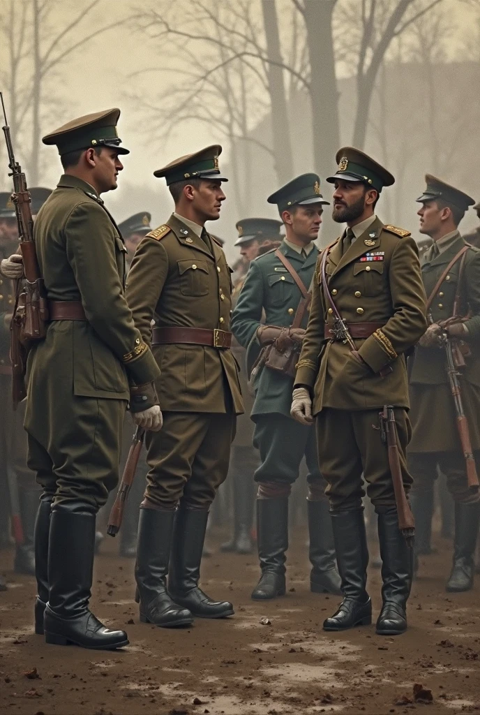 Austrian soldiers buying a rum. realistic, epic, 8k