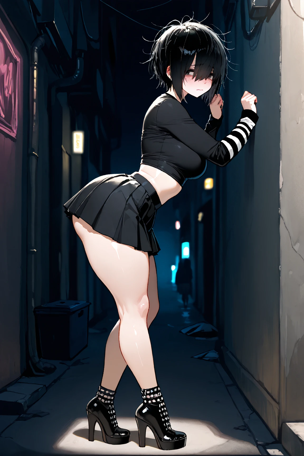 (((((Best Quality, 8K, 32K, masterpiece, 1.2)))),{{solo}},((nsfw:1.5)),{{{Character reference: ToLove Ru's Sairenji Haruna:1.5}}},((short cut hair:1.2)),((perfect beautiful face:1.2)),wearing , windy skirt, showing panties, embarrass, see through panties, ((a lot of public hairs:1.3)),