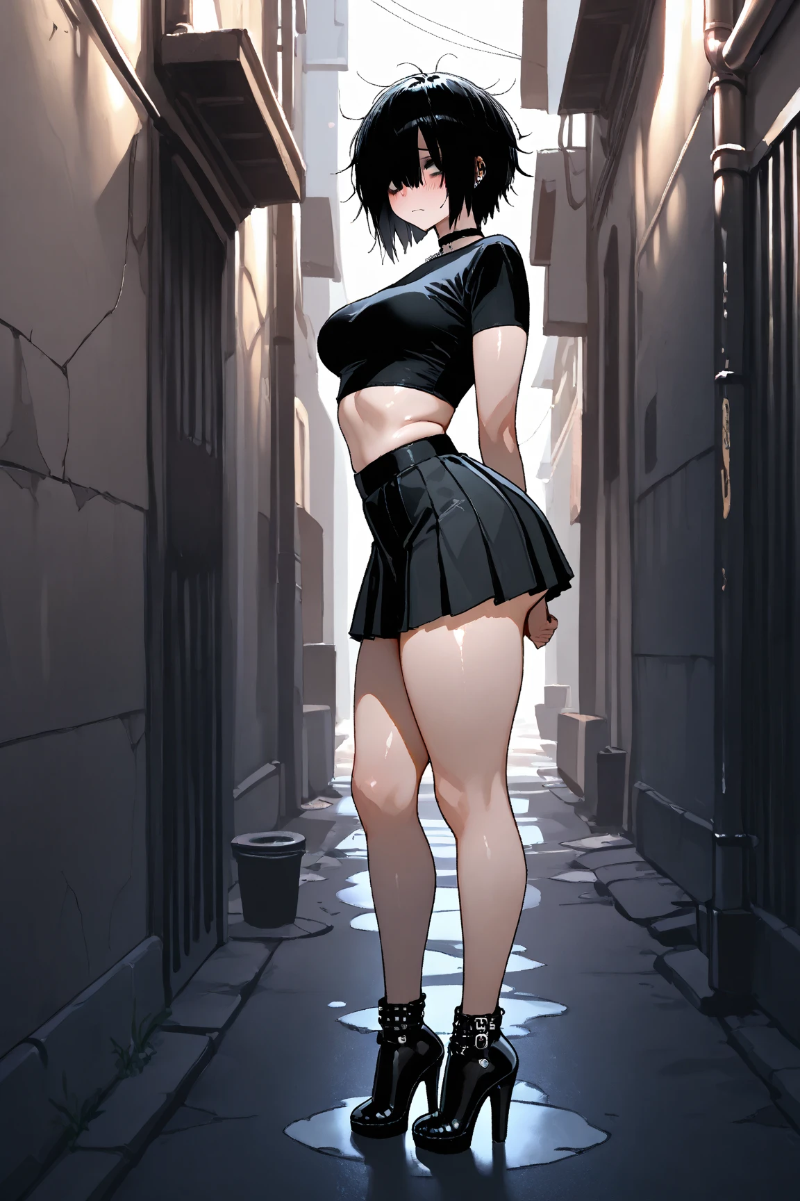 ((((ultra illustrated style:1.0)))),best quality,best animated,masterpiece,ray tracing, global illumination,suspension,1girl, solo,outdoors,full body, arms behind back, looking at viewer,feet off the ground,high heels, <lora:suspension_02:1>
