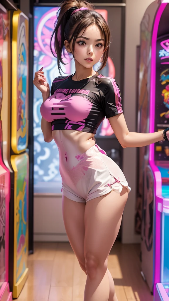 nsfw、whole body、sitting、urban area、( bright colors camisole:1.9)、(bra:1.7)、(grabbing own breast:1.7)、(highest quality、masterpiece:1.2)、(blush:1.6,humiliation:1.4)、perfect body beauty:1.5、20 year old woman、(ponytail:1.2),(light brown hair:1.2)、sharp chin、(sharp eyebrows)、(chained belt、black short skirt:1.4、garter belt:1.4)