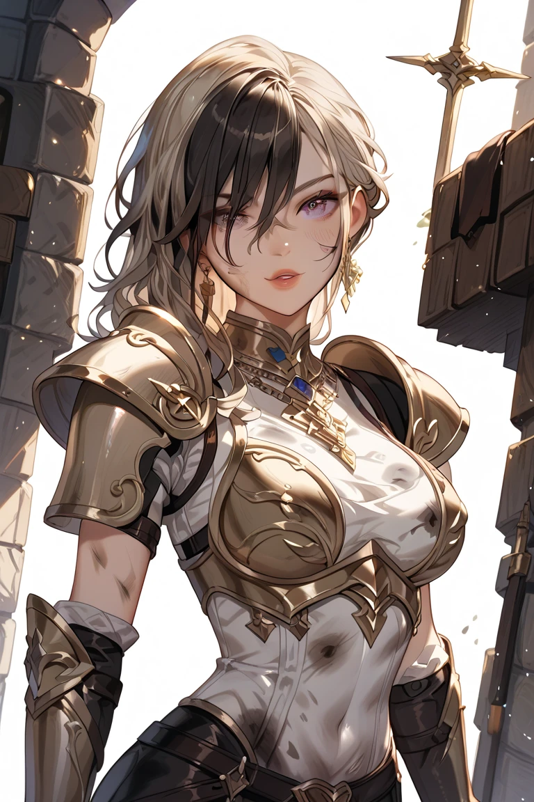 {best quality}, {very aesthetic}, {ultra-detailed}, {best illustration}, masterpiece,(((skirt lift:1.5))),((show off polka dots panties)),((Holy Knight)), ((Armor made from black copper))、((((Extremely detailed and intricately decorated armour:1.1)))),Red Cowboy Shot,Smooth udder、Big Tits、(Golden Ratio,Tabletop, Highest quality, Highest quality, Official Art, beautifully、beautiful:1.2), Very detailed, colorful,Best details,An illustration, Great scene, (Adult,19 years old,One Girl, alone, Final Fantasy 12,Asheria:1.5, Asheria:1.5, Asheria:1.5, short hair, short hair,Bobcut,Silver Hair:1.2,Asheria Costume:1.5, Asheria Costume:1.5, mini skirt,Knee socks, Thighs Thighs Thighs Thighs, gem, Blue Belt,Belt number 1),Course of action, A look of contempt ,