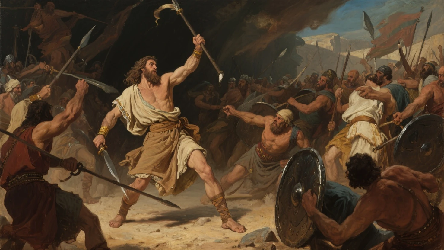 King David of the Bible fighting the giant Goliath