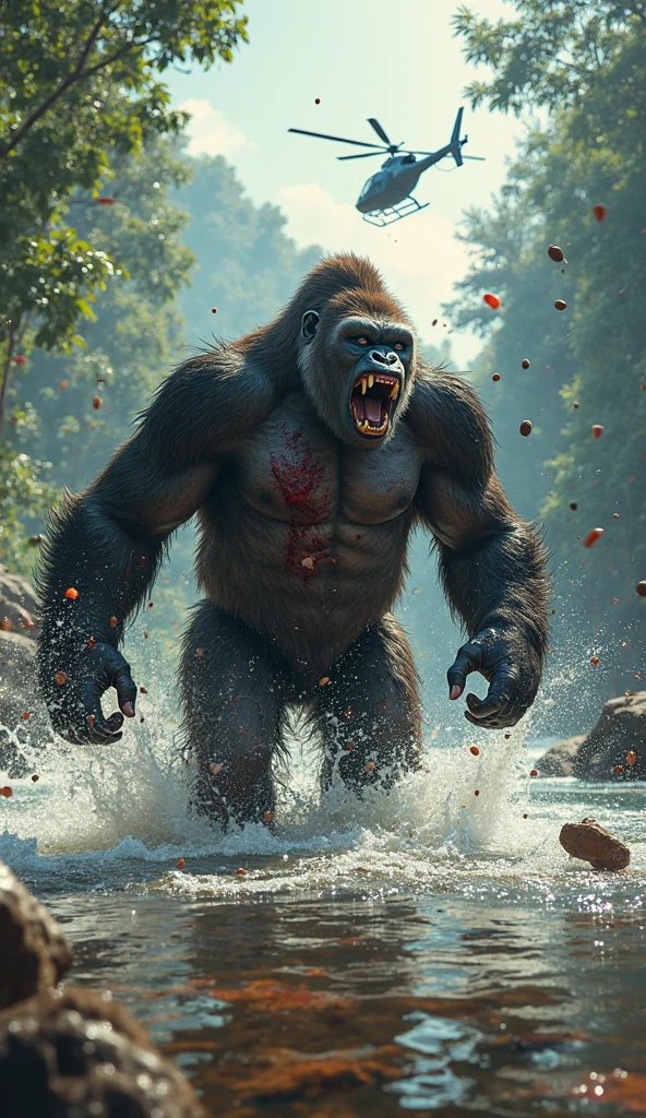 a huge muscular gorilla, a scantily clad busty teenage girl running in a park, detailed anatomy, photorealistic, ultra-detailed, hyper-realistic, 8K, masterpiece, cinematic lighting, vivid colors, dramatic shadows, dynamic composition
