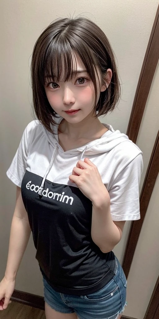 Student girl 18-year-old Hairstyle Casual, wearing sweatshirt and no pants at house