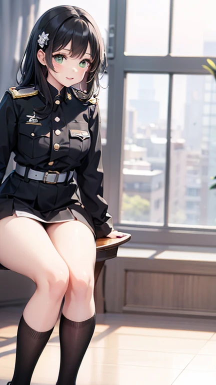 Alone, (police uniform, policewoman), socks, City Lights, (looking at the audience: 1.3), parted lips, Red lips, shiny skin, dents in the skin, Best Quality, ultra high resolution, (realism: 1.4),