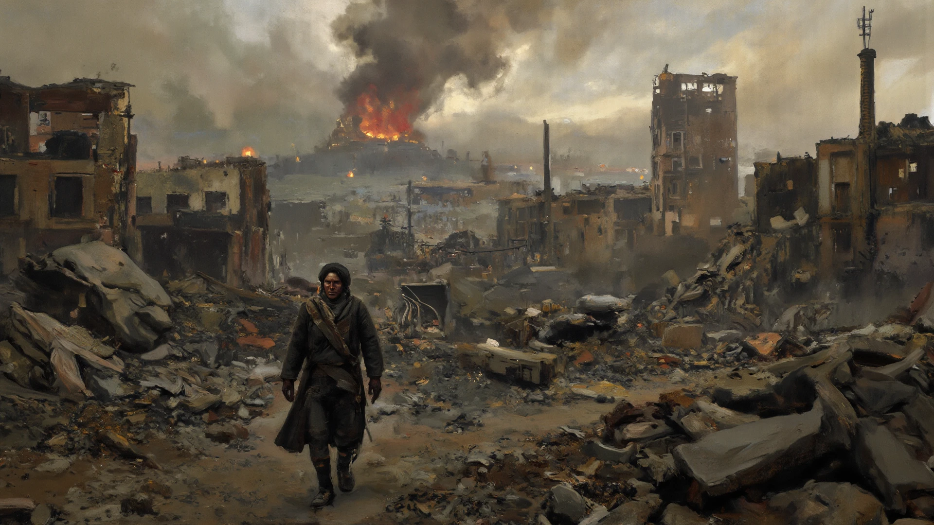 apocalyptic scene,cidade moderna(best quality,4k,alto,master part:1.2),ultra-detalhado,fotorrealista,retrato,pinceladas pesadas,desfoque de movimento em segundo plano,pessoas vestidas com trajes casuais e mochilas,are together helping each other,movimentos curvos do corpo,dynamic and energetic scene,obras de arte abstrata.