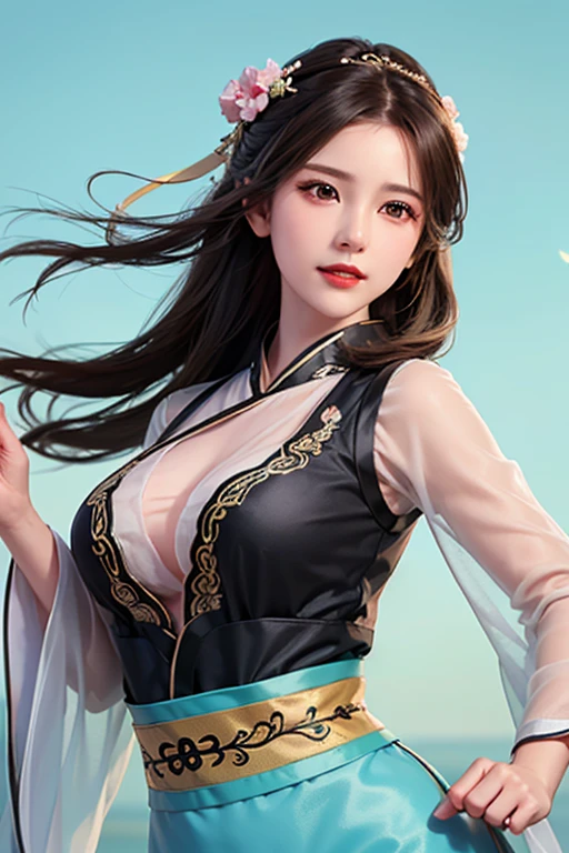 women's costumes, detailed art, seductive anime girls, brown hair, revealing clothes, beautiful girls, big booobs