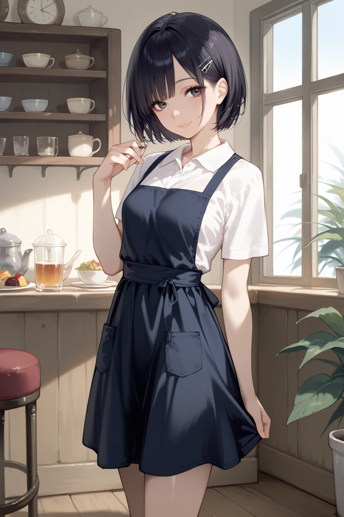 (perfect anatomy, anatomically correct, super detailed skin), 1 womanl, solo, japanese, 24 years old, 7 headed body, (detailed ultra-oily shiny skin:1.1), watching the view, (smile:1.5), wet,
beautiful hair, beautiful face, beautiful detailed eyes, (long hair:1.4, side ponytail:1.7), light brown hair, (large breasts:0.8), (cute face), (Ideal ratio body proportions), emphasis on the buttocks,
beautiful clavicle, beautiful body, beautiful chest, beautiful thigh, beautiful legs, breast, barefoot, barearm, slender, small buttocks, skinny legs,
(waitresses, black high-waist mini skirt, mini apron, short sleeves white collared shirt, high-heels),
(beautiful scenery), cafes, walking, (put a café tray on the hands),
(8k, top-quality, masterpiece:1.2, extremely detailed), (photorealistic), beautiful art, visual art, depth of fields, cinematic lighting, surrealism, depth of fields,