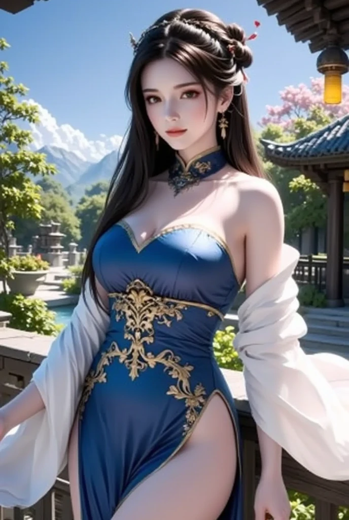 Arapei Asian woman in blue dress walking down the street, Anime girl cosplay, full-body xianxia, Anime goddess, a beautiful fantasy empress, beautiful and seductive anime woman, trending at cgstation, Anime cosplay, elegant glamourous cosplay, cute anime waifu in a nice dress, Japanese goddess, trending on cgstation, fantasyoutfit, beautiful teenage girl