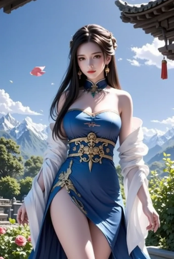 A beautiful woman sitting on the beach holding a clock, the Sea Queen Mu Yanling, a gorgeous digital art masterpiece, 4k highly detailed digital art, a beautiful fantasy queen, 8K high quality detailed artwork, beautiful fantasy, by artist Yang Jie, gorgeous and lavish digital art, in the style of Guo Wei, beautiful fantasy art, Chinese fantasy