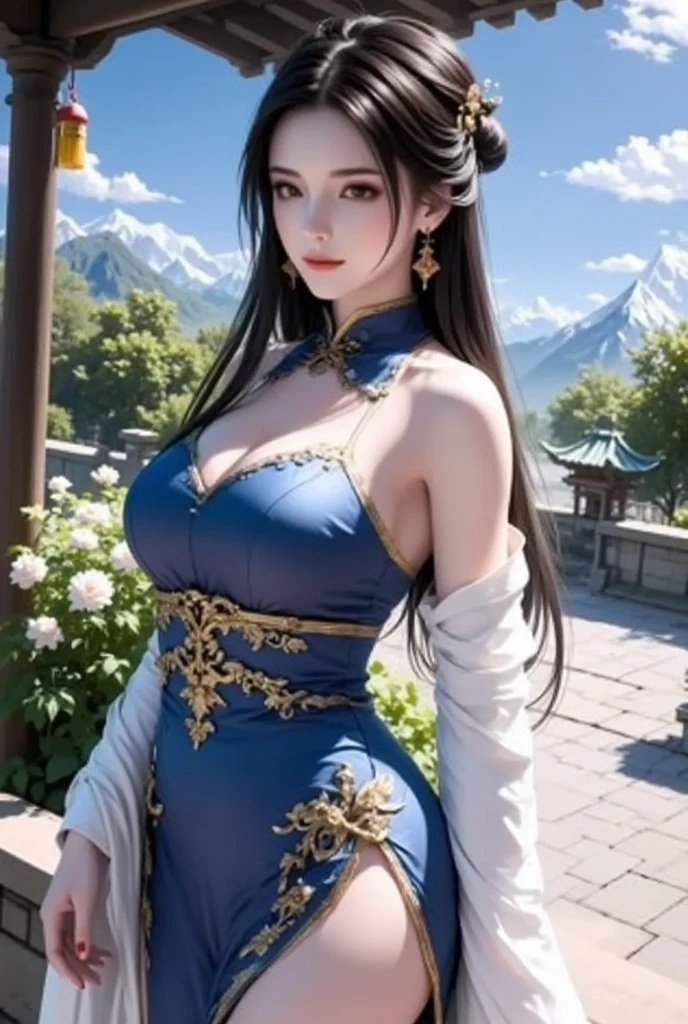 national technology development bureau.:1.2), (10, best quality, masterpiece: 1.4), Ultra-high resolution, (lifelike, lifelike的肖像: 1.48), 30 years old, A beautiful girl, High, ,Cleavage，Cleavage， Famous Japanese actors, blue eyes, Head tilt, Cowboy shooting, From the front, Looking at the audience, Cut into thin slices., pretty lake, Zeiss 150mm F/ 2.8.Hasselblad, Japan Shrine, whole body, foot, Ultra wide angle