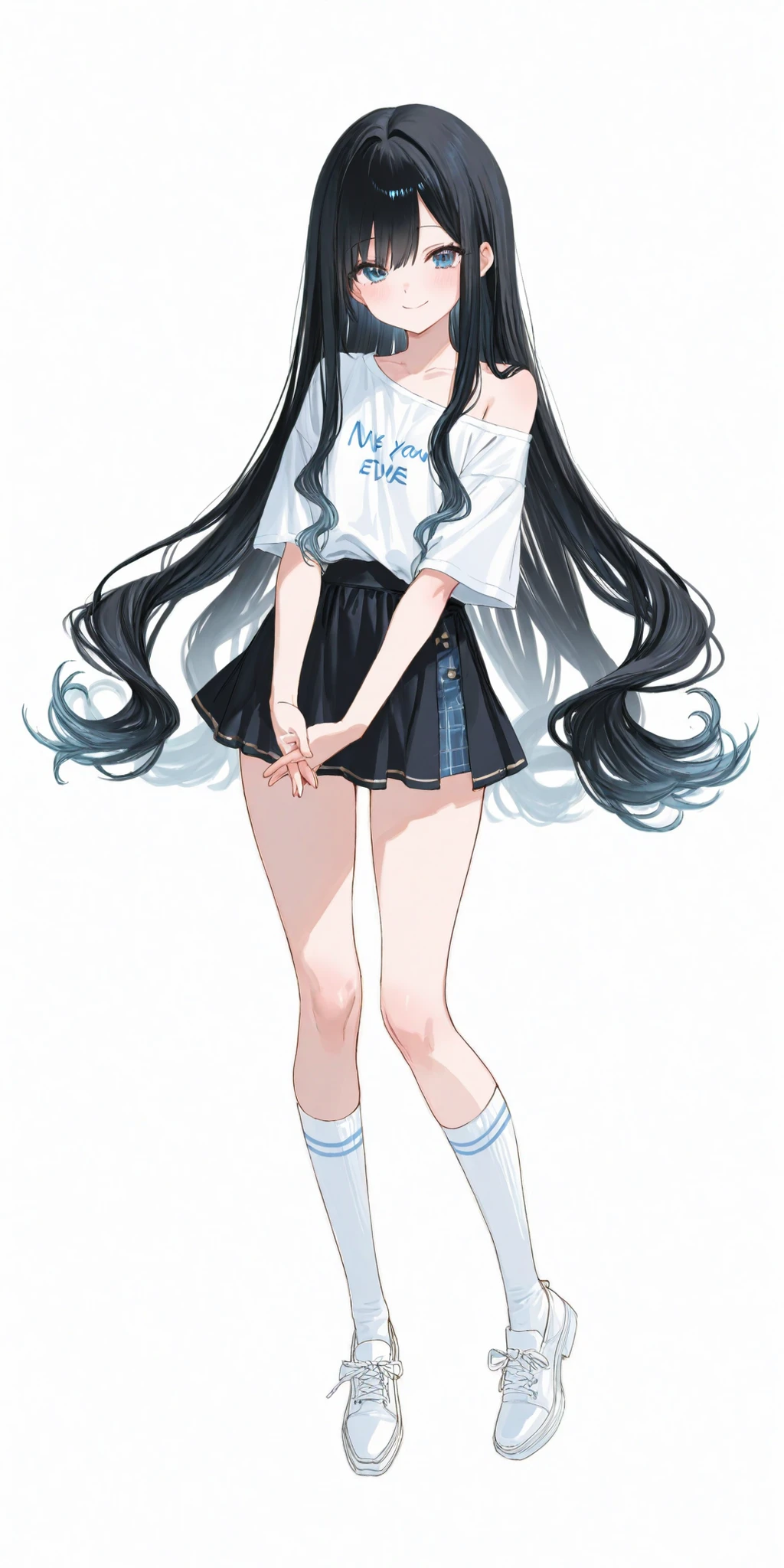 wallpaper, girl, White tank top, mini skirt, Black Skirt, long hair,