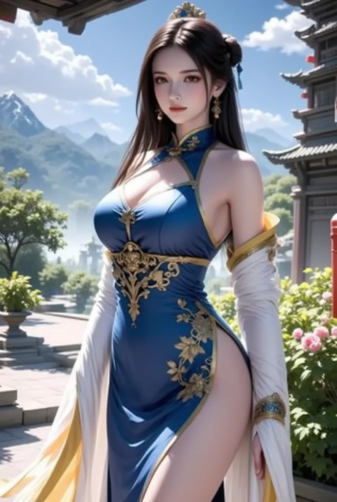 best quality, official art, masterpiece, textile shading, HDR, very detailed, colorful, best details, fantasy, suit, Yuki Mori:1.5, 1 female, 25 years old, best quality, official art, masterpiece, textile shading, HDR, very detailed, colorful, best details, fantasy, battle suit,1 female, 25 years old, standing on stairs, a castle town with an old castle view, sunny, random hair, big breast, skinny, Surrounded by a large crowd:1.9, Confetti flutters, Blessed, Being welcomed:1.5, cameltoe:1.3, ground level shot:,