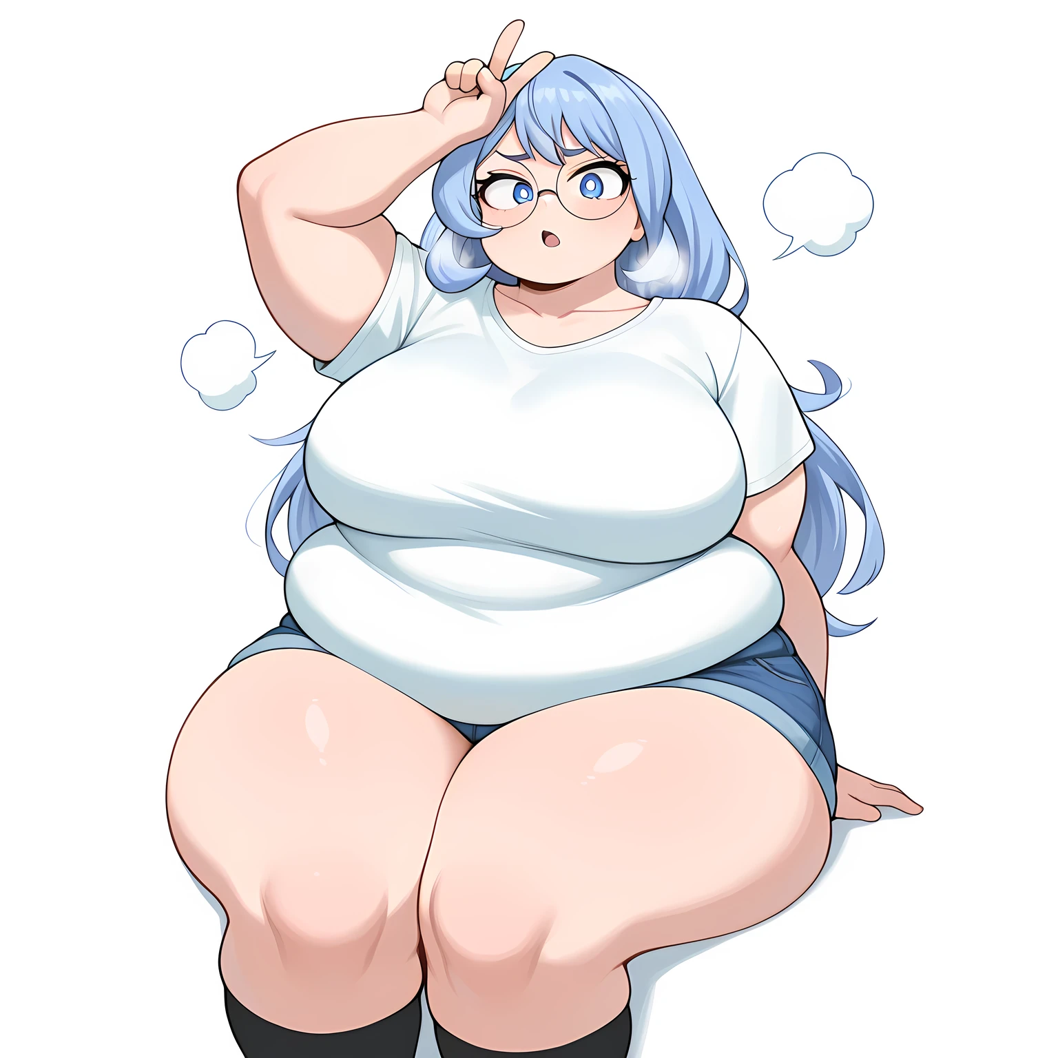 full body, standing, barefoot, thicc, very big breasts, pregnant, long hair, sport bra, very thight shorts, glasses
