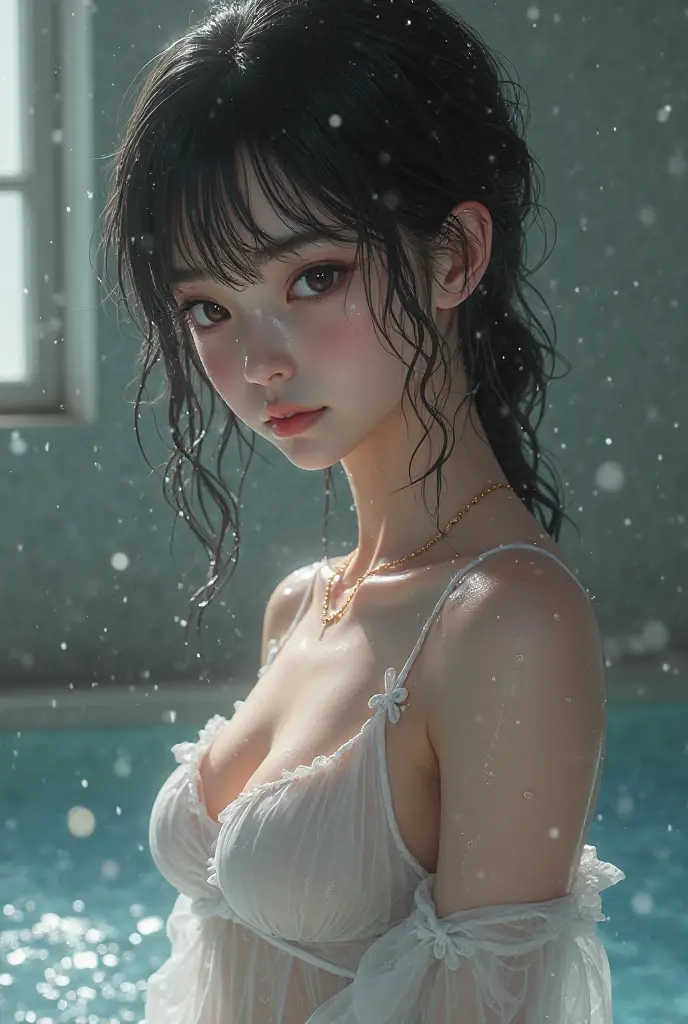(masterpiece, Highest quality:1.2), One girl, alone,bony body、15 years old、wet hair、Earrings