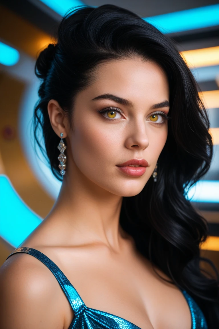 (alta qualidade:1.2),ultra-detalhado,fotorrealista,mulher linda de cabelos compridos e soltos ao vento, olhos detalhados e cativantes, roupa sensual, magical environment with neon background, Canon EOS R3, 20 megapixels
