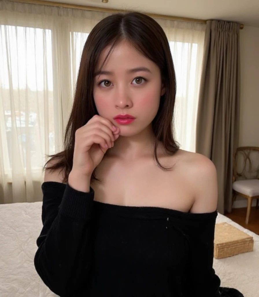 masterpiece, Highest quality, 8k, 20th Generation, Huge breasts, cute, alone, sad, cute, Girlish, Delicate girl, Pure beauty, smile、RAW Photos, Professional photography, Portraiture, Soft Light, Professional Lighting, Backlight, Upper Body, Front view, (On all fours, Hotel Rooms), Sophisticated, Film Grain, (Eye and facial details:1.0), Floating shorthair, beautiful, Flowing Hair, bangs, Cleavage、Completely naked、Nipples、Do not publish,It protrudes greatly, Standing Elegantly、beautiful太い脚、A man inserts his penis into a pussy