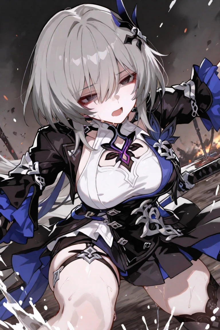 NSFW,Elena Blavatsky\(Fate/grandorder\)、Purple Hair、short hair、(Purple eyes:1.1)、Shoulder Bare、belt、beret、ribbon、- Detachable collar、Removable sleeves、hat、leotard、紫色のhat、紫色のleotard、赤いbelt、白いribbon、White sleeves