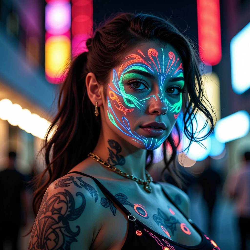 arafed naked woman with black hair with deep blue high lights and body paint, flowing black hair, with black hair, photo of a beautiful woman, long flowing black hair, pink golden hour, curly pink hair, beautiful young asian woman, beautiful asian woman, wild ginger hair, pink wispy hair, light pink hair, a young asian woman, an asian woman, infp young woman, Full body photo of a 22-year-old french girl in RAW UHD format (Black-eyed woman) Walk down the dark alley, night city, Details (textures! , Hair! , glistering, Color!! , imperfections: 1.1), highly detailed glossy eyes (looking at the camera), DSLR Lighting, SLR camera, Ultra-Quality, sharpness, Depth of field, Film grain (beach), Fujifilm XT3, Crystal clear, Frame Center, beatiful face, sharp-focus, street lamp, neon lighting, bokeh ( lit), day time, (open sky), , Complex eye details, nsfw, (((colourful body paint))), ((smiling))