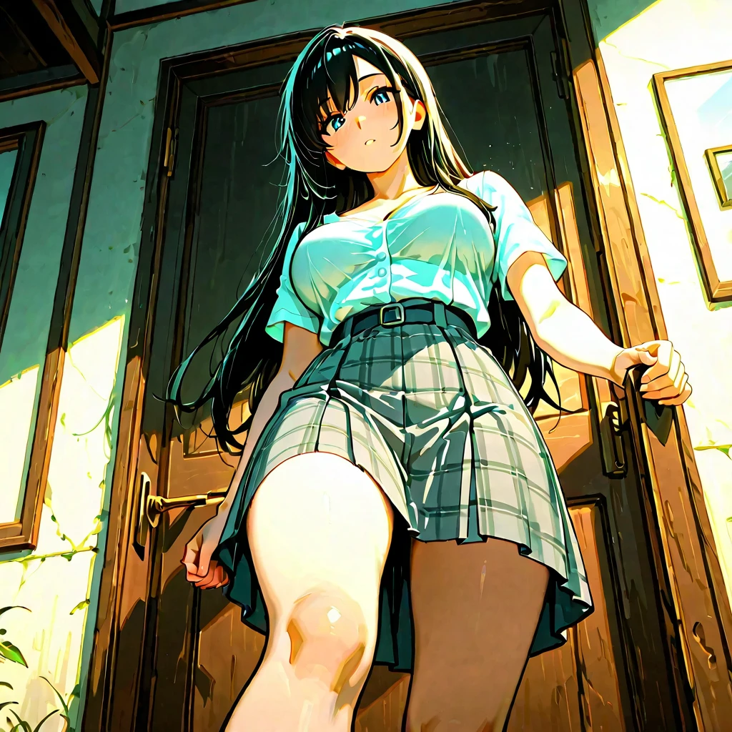 Anime girl sitting on bench in garden,Guviz,guweiz masterpiece,Guviz-style artwork,Beuatiful anime,Beautiful anime girls,smooth anime cg art,Guvitz on the Pixiv Art Station,anime visual of a cute girl,Ethereal anime,(animemanga girl),long hair anime girl,pretty anime girl,blue long hair,White lace bra,huge tit,black lence stockings,