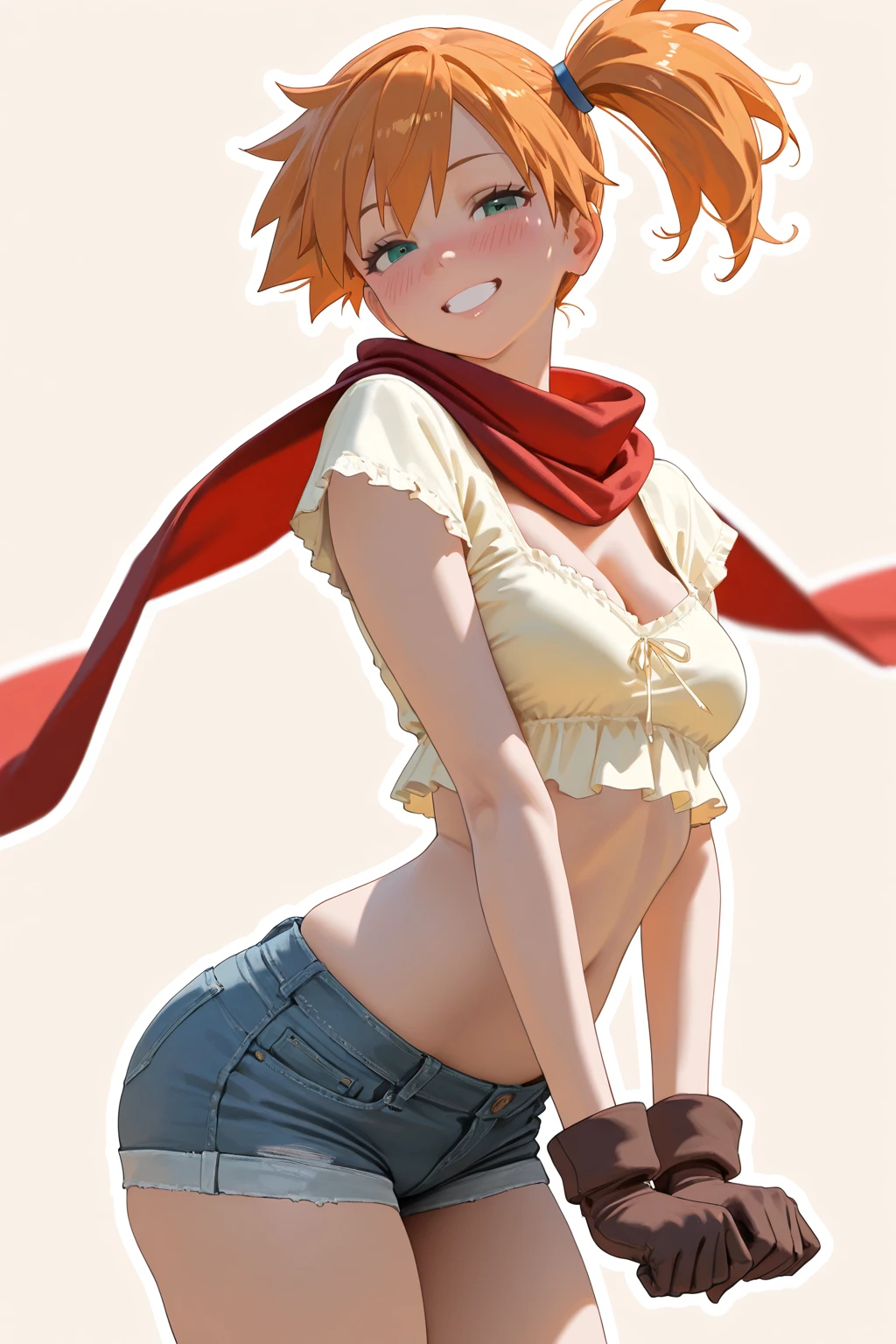 portrait of emilyrudd, nami, a woman, redhead, short red hair, in a pirate ship, huge breasts, breasts larger than head, thick thighs, abs, large brasts, massive breasts, hyper breasts, bubble ass, bubble butt, (best quality:1.1), (masterpiece:1.4), (absurdres:1), (masterpiece), best quality, expressive eyes, perfect face, curvilienar waist, EnvyBetterHands LoCon