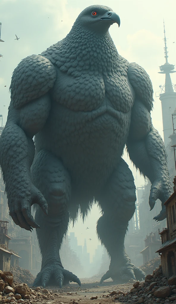 A giant as big as a mountain Town looking up Huge belly Huge breasts aerial photograph islands stomping Space Station