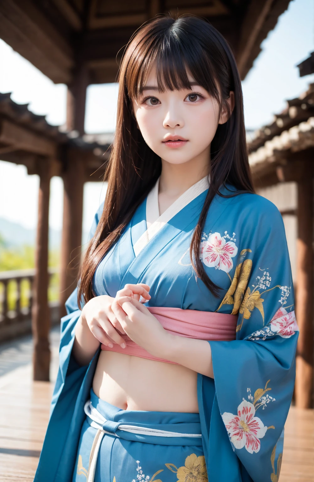 masuterpiece, best quaity, (((Real、photo-realistic:1.37))), ((1man)), 8k , extremely delicate and beautiful, marvelous, Official art with attention to detail, Ridiculous, incredibly absurdres, huge filesize, ultra- detailed, highly detail, (Pretty girl), (detailed girl), Very detailed eyes and face, Beautiful detailed eyes, Light makeup, (1 girl), (Perfect female figure), ((Flower Kui)), slim waist, (The beauty of the Japan), ((all body)), With bangs, fold your hands in the abdomen,, Feminine look, Gentle smile, (Furisode), (japanese kimono), (18 years), Hairpin,