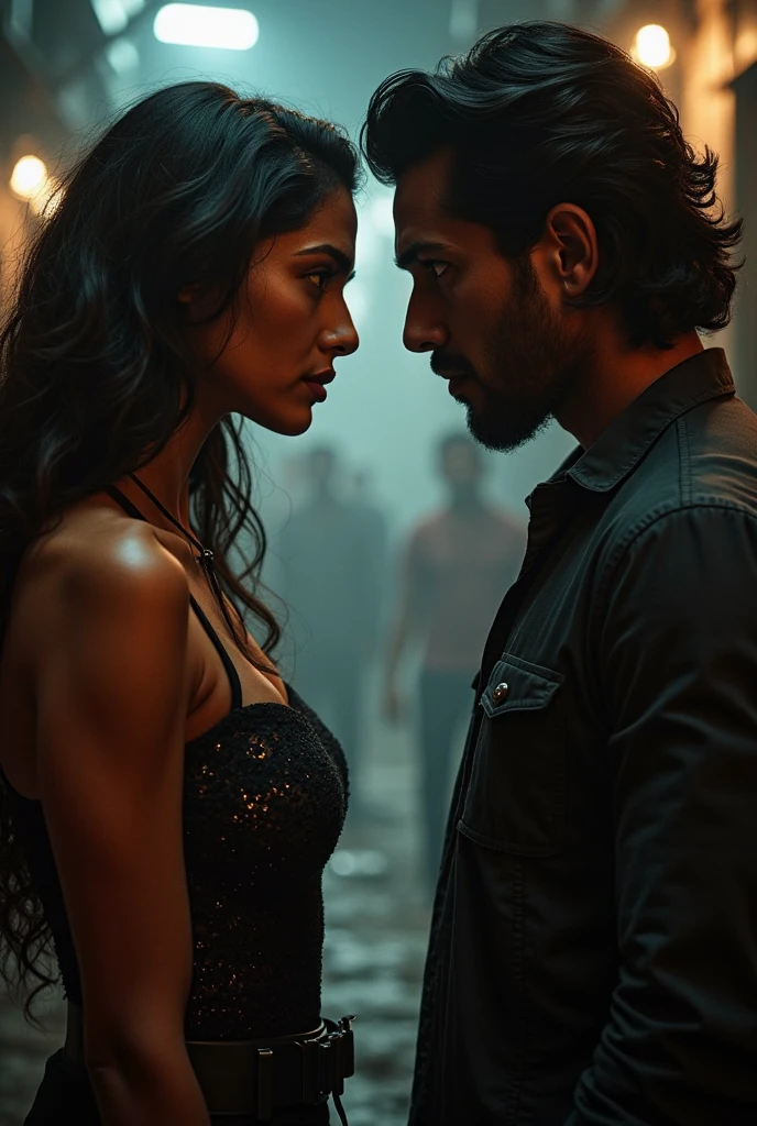 Nora fatehi in black leather jacket lifting a man in her arms